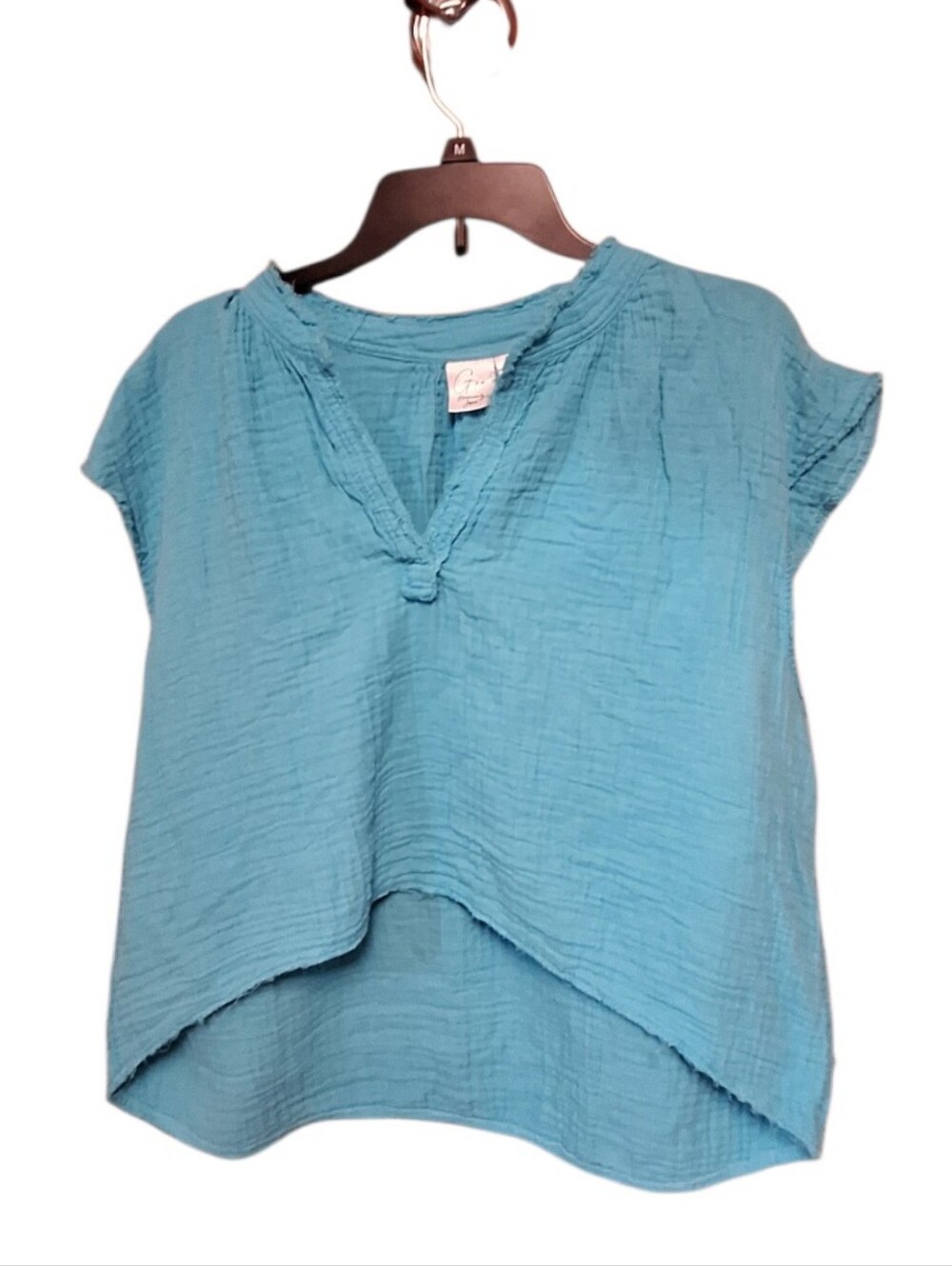 Goa Beachwear by Japna Blue 100% cotton beachy pullover top ladies XL high low